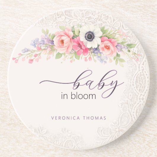 Baby in Bloom Sweet Floral Baby Shower Getränkeuntersetzer (Vorne)