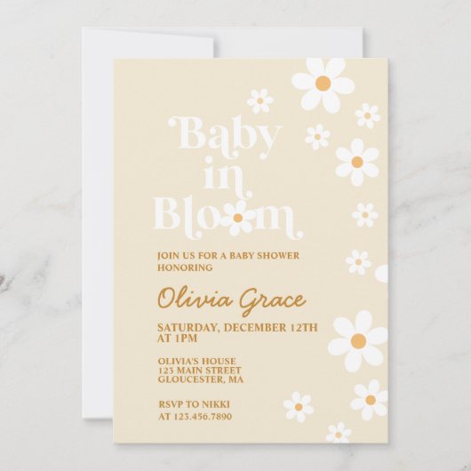 Baby in Bloom tan Daisy Baby Dusche Einladung (Vorderseite)