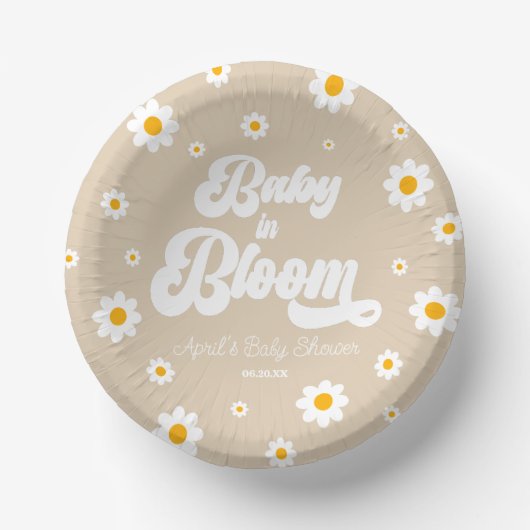 Baby in Bloom Tan Daisy Blume Floral Baby Dusche Pappteller (Vorderseite)