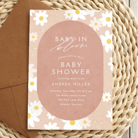 Baby in Bloom Taupe Daisies Baby Shower Einladung