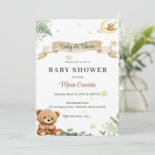 "Baby in Bloom" Teddy Bear Baby Dusche Einladung (Stehend Vorderseite)