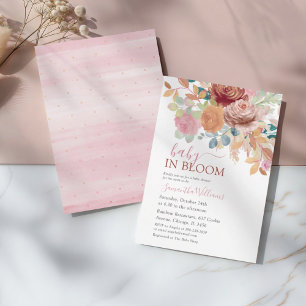 Baby In Bloom Terrakotta- und rosa florale Babypar Einladung