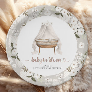 Baby in Bloom Trendy Boho Babydusche Herzzettel Pappteller