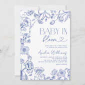 Baby in Bloom Vintag Blumenblauer Babydusche Einladung (Vorderseite)