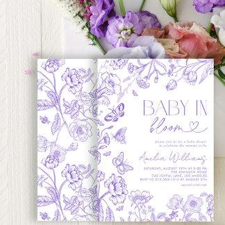 Baby in Bloom Vintag Floral Lavendel Baby Dusche Einladung