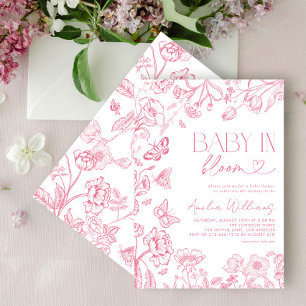 Baby in Bloom Vintag florrosa Babydusche Einladung