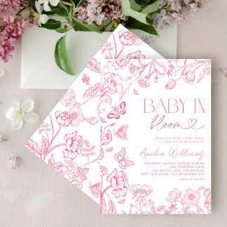 Baby in Bloom Vintag florrosa Babydusche Einladung