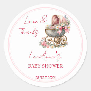 Baby in Bloom Vintage-Kinderwagen Baby Shower Gesc Runder Aufkleber