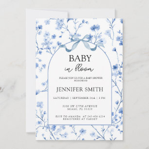 Baby in Bloom Vintage Softblaue Blumen Einladung