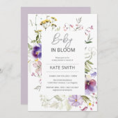 Baby in Bloom Violet Wildblumen Dusche Einladung (Vorne/Hinten)