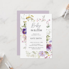 Baby in Bloom Violet Wildblumen Dusche Einladung