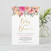 Baby in Bloom Wasserfarbe Fall Bloral Baby Dusche Einladung (Stehend Vorderseite)