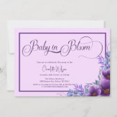 Baby in Bloom Wasserfarbe Lila Blume Kinderdusche Einladung (Vorderseite)