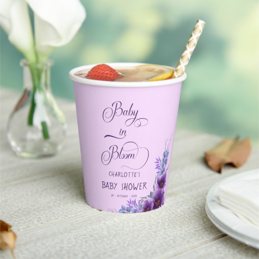 Baby in Bloom Wasserfarbe Lila Blume Kinderdusche Pappbecher (In Situ)