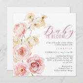 Baby in Bloom Wasserfarbe Rosa Bläserbaby Dusche Einladung (Vorne/Hinten)