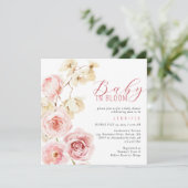 Baby in Bloom Wasserfarbe Rosa Bläserbaby Dusche Einladung (Stehend Vorderseite)