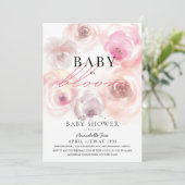 Baby in Bloom Wasserfarbe Rose Kinderdusche Einladung (Stehend Vorderseite)