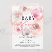 Baby in Bloom Wasserfarbe Rose Kinderdusche Einladung (Vorne/Hinten)