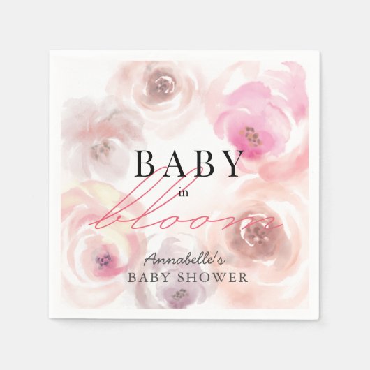 Baby in Bloom Wasserfarbe Rose Kinderdusche Serviette (Vorderseite)