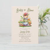 Baby in Bloom | Watercolor Baby Shower Einladung (Stehend Vorderseite)