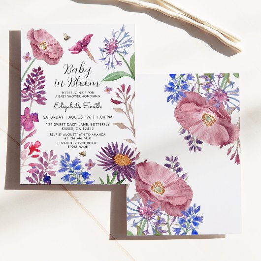 Baby in Bloom Watercolor Blume Kinderdusche Einladung