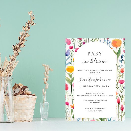 Baby in Bloom Watercolor Blume Kinderdusche Einladung
