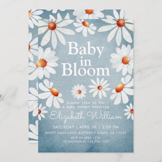 Baby in Bloom Watercolor Daisies Einladung (Vorne/Hinten)