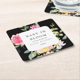 Baby in Bloom Watercolor Floral Baby Showroom Blac Rechteckiger Pappuntersetzer