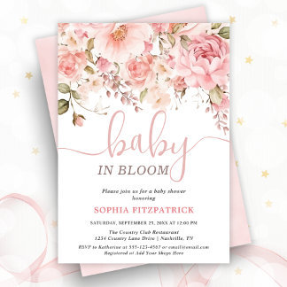 Baby in Bloom Watercolor Flowers Girl Baby Shower  Einladung