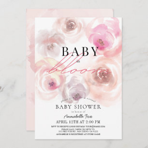 Baby in Bloom Watercolor Rose Virtual Baby Dusche Einladung