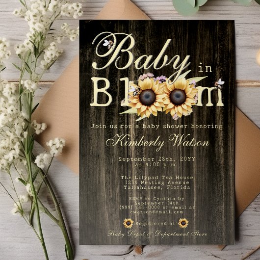 Baby in Bloom Watercolor Sonnenblumen Kinderdusche Einladung