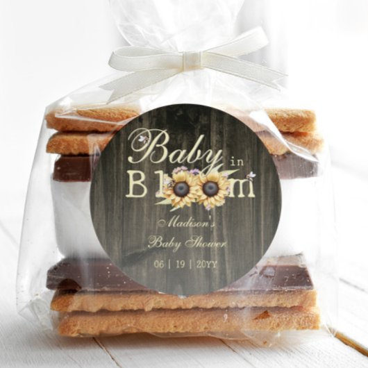 Baby in Bloom Watercolor Sonnenblumen Kinderdusche Runder Aufkleber