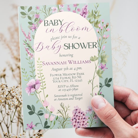 Baby in Bloom Watercolor Wildblumen Kinderdusche Einladung