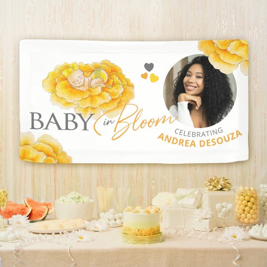 Baby in bloom watercolor yellow photo baby shower banner