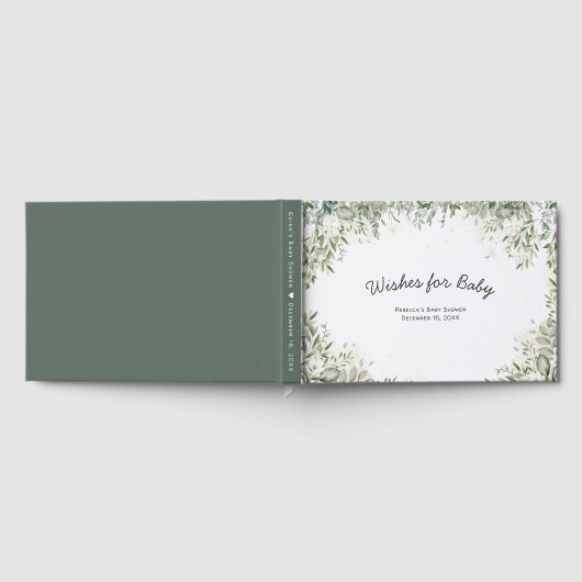 Baby in Bloom | Weiße Blumengrün Kinderdusche Gästebuch (Voll)