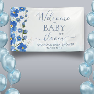 Baby in Bloom Welcome Boy Blue Floral Shower Banner