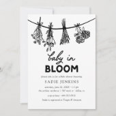 Baby in Bloom Whimsical Black & White Baby Dusche Einladung (Vorderseite)