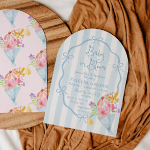 Baby in Bloom Whimsical Blau und rosa Babyparty Einladung