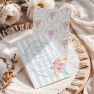 Baby in Bloom Whimsical Blaue Schleife Baby Shower Einladung