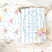 Baby in Bloom Whimsical Blue Bow Baby Dusche Einladung