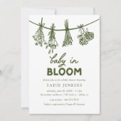 Baby in Bloom Whimsical Green Baby Dusche Einladung (Vorderseite)
