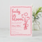 Baby in Bloom Whimsical HandDrawn Girl Baby Shower Einladung (Stehend Vorderseite)