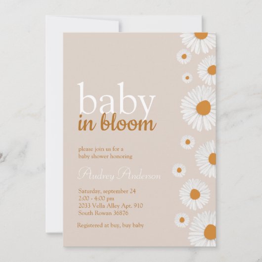 Baby in Bloom White Blume Kinderdusche Einladung (Vorderseite)