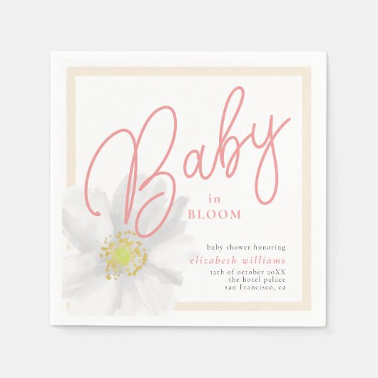 Baby in Bloom White Daisy Floral Baby Shower Serviette (Vorderseite)