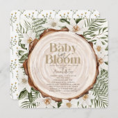 Baby in Bloom White Floral Wood Stump Baby Dusche Einladung (Vorne/Hinten)