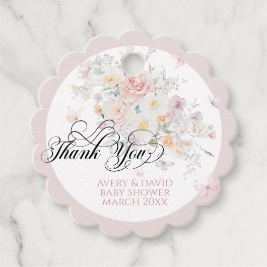 Baby in Bloom Wild Blume Butterfly Babydusche Geschenkanhänger (Vorderseite)