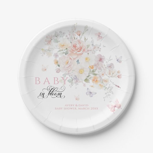 Baby in Bloom Wild Blume Butterfly Babydusche Pappteller (Vorderseite)