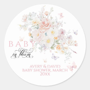 Baby in Bloom Wild Blume Butterfly Babydusche Runder Aufkleber