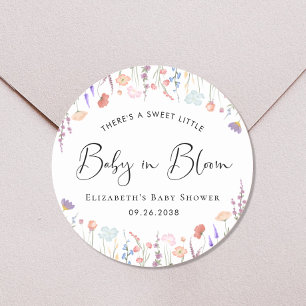 Baby in Bloom Wildblume Aquarell Kinderdusche Runder Aufkleber