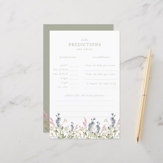 Baby in Bloom Wildblume Baby Predictions Game (Vorderseite/Rückseite Beispiel)